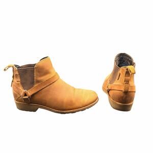 Teva Tan Leather Ankle Boots Size 8 | Slip On Low Booties Pull Tab